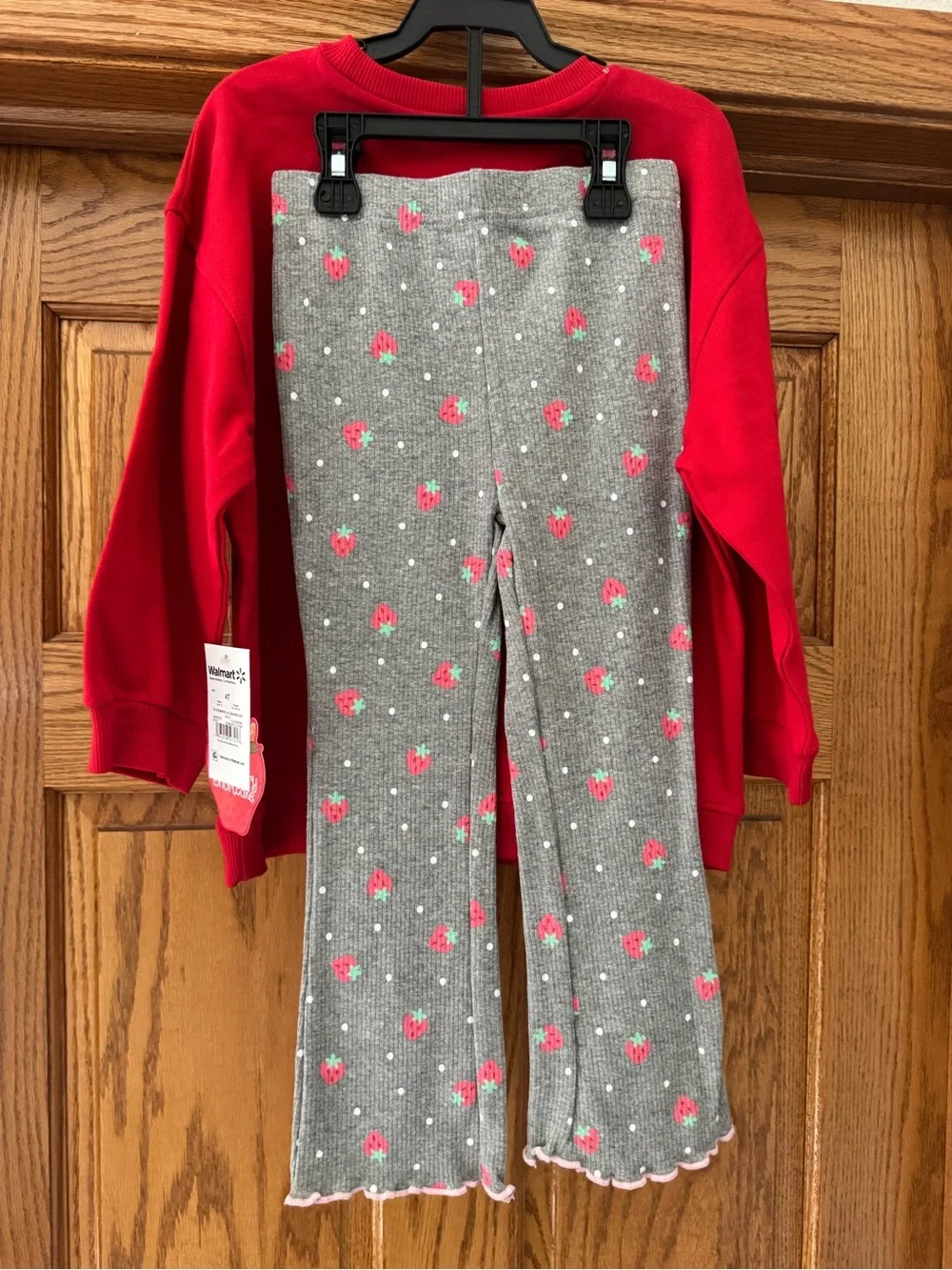 Kids Red Strawberry Snowman Pajama Set by Walmart